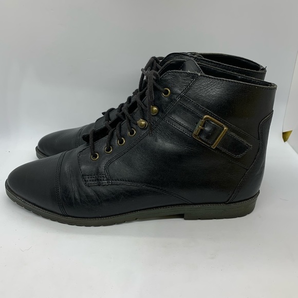Vintage Sandra Miller Hardy Black Buckle Leather Lace Up Ankle Boot Size 8.5 - Picture 3 of 12